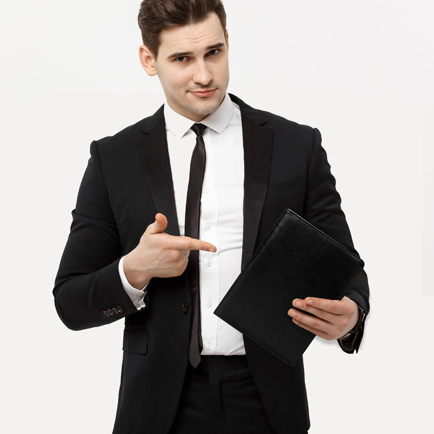Professional A5 PU Leather Clipboard Padfolio - Professional Business Organizer with A5 Notepad Holder, Card and Pen Slots, Ideal for Corporate and Personal Use(Black) Visit the SUCCEWISHER Store