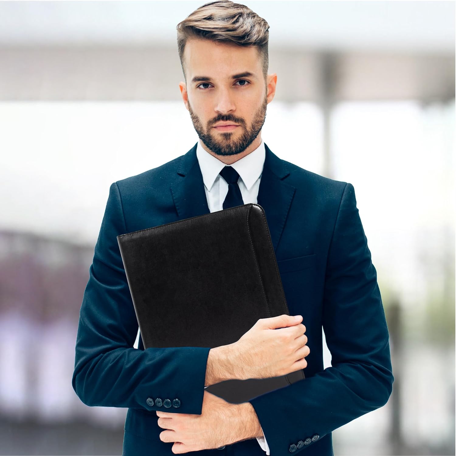 Vegan Leather Portfolio for Men and Women, Business with Space for A4 Writing Pad, Pen Holder, Card Slots, and Device Pocket,Professional Notebook Carrier for Interview and Office Conference Notepad