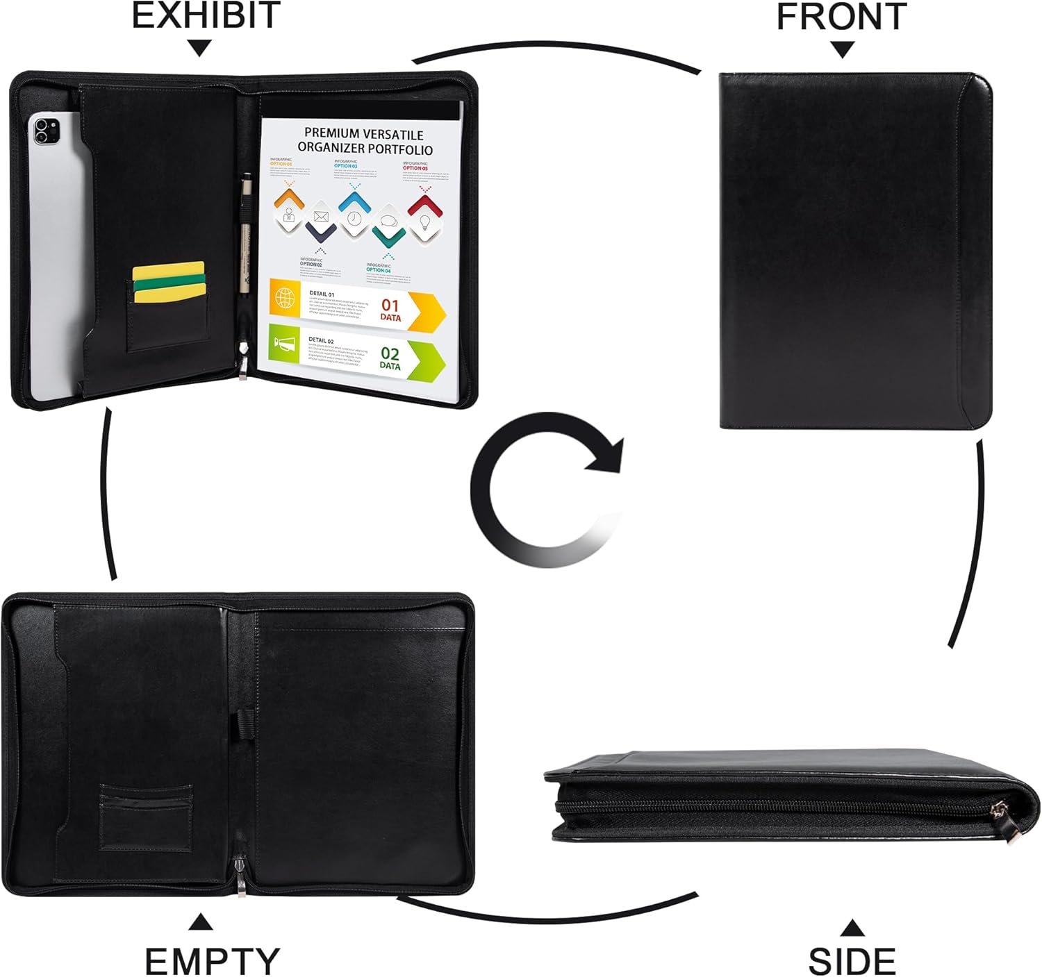 Vegan Leather Portfolio for Men and Women, Business with Space for A4 Writing Pad, Pen Holder, Card Slots, and Device Pocket,Professional Notebook Carrier for Interview and Office Conference Notepad