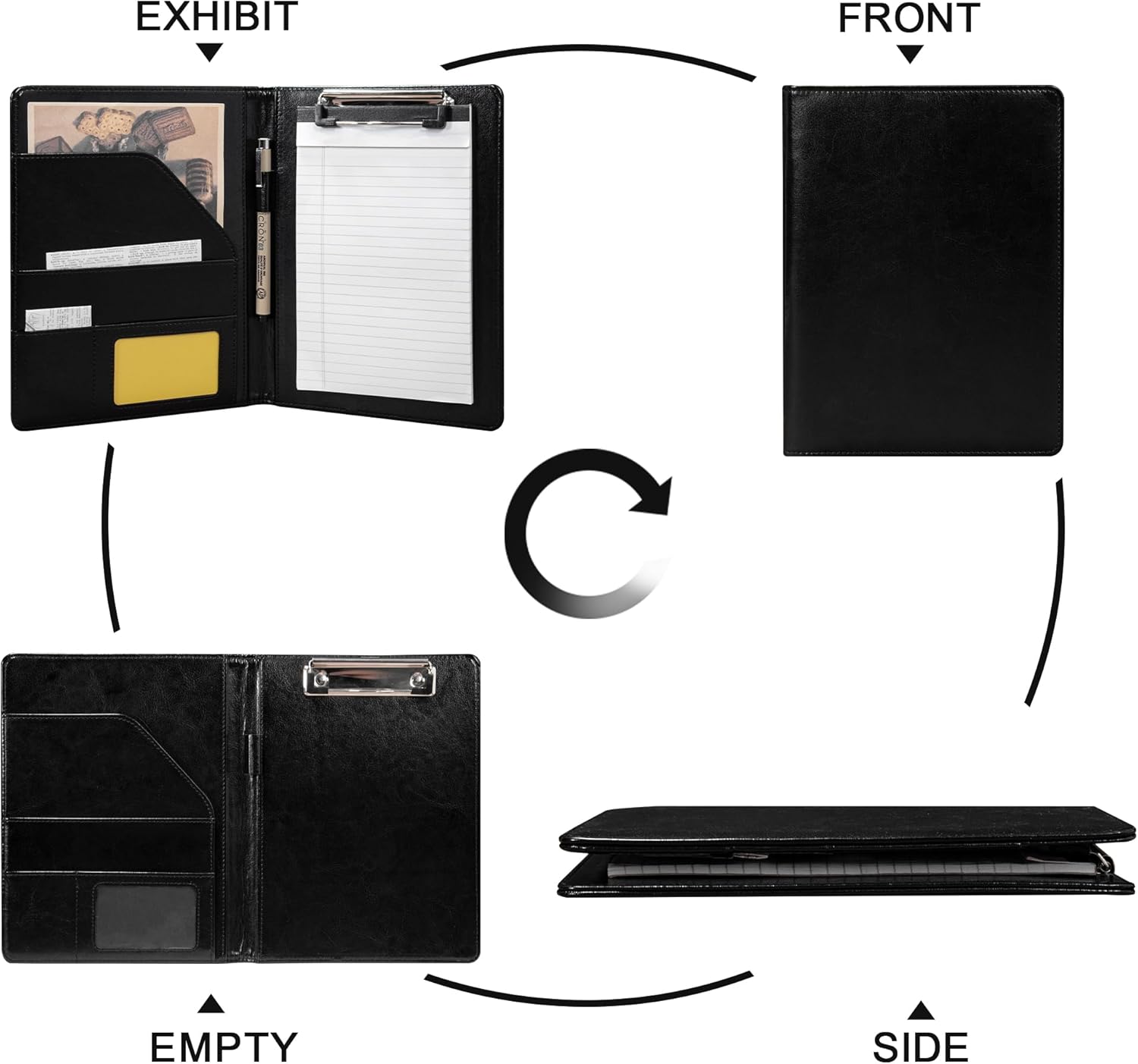 Professional A5 PU Leather Clipboard Padfolio - Professional Business Organizer with A5 Notepad Holder, Card and Pen Slots, Ideal for Corporate and Personal Use(Black) Visit the SUCCEWISHER Store