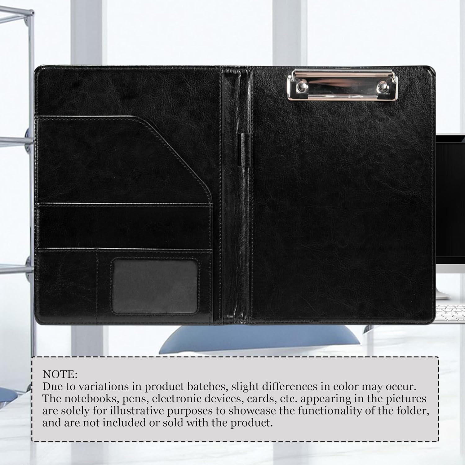 Professional A5 PU Leather Clipboard Padfolio - Professional Business Organizer with A5 Notepad Holder, Card and Pen Slots, Ideal for Corporate and Personal Use(Black) Visit the SUCCEWISHER Store