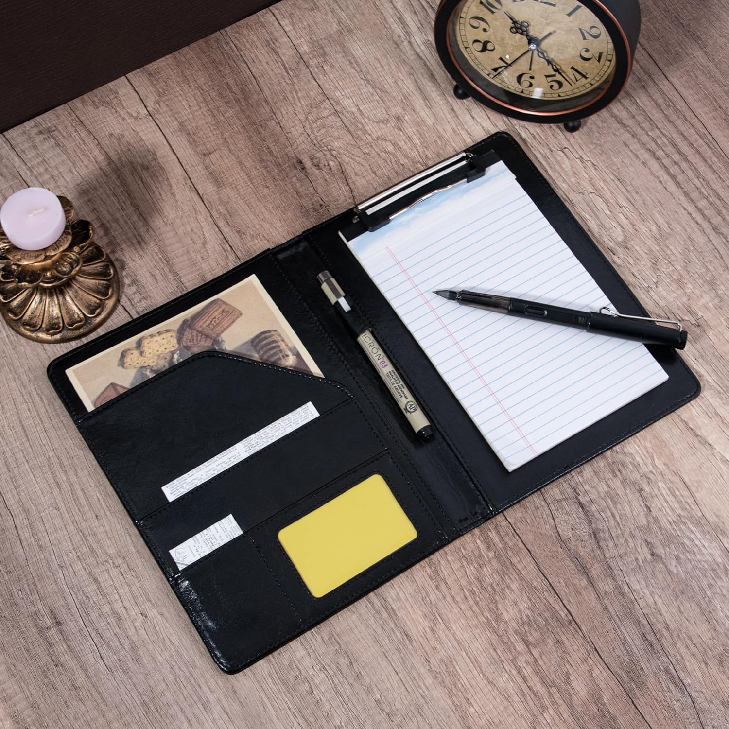 Professional A5 PU Leather Clipboard Padfolio - Professional Business Organizer with A5 Notepad Holder, Card and Pen Slots, Ideal for Corporate and Personal Use(Black) Visit the SUCCEWISHER Store