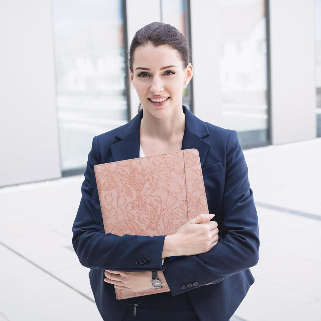 Pink PU Leather Portfolio for Women,Professional Organize 3-Ring Padfolio with A4 Notepad Holder,Professional Business Document Organizer for Women (Purple) (Copy)